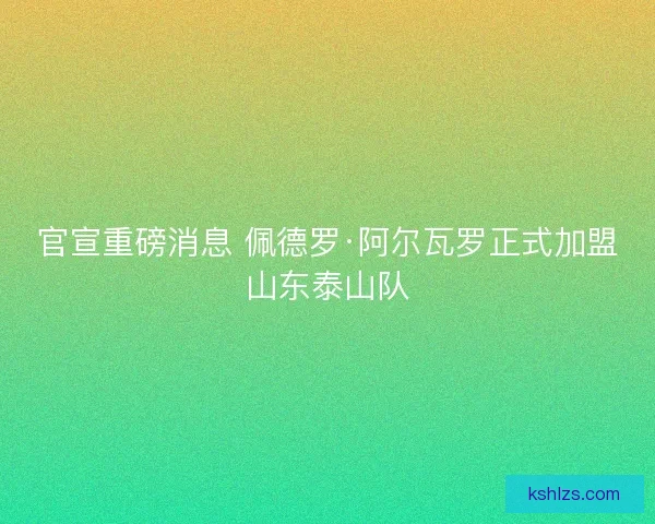 官宣重磅消息 佩德罗·阿尔瓦罗正式加盟山东泰山队