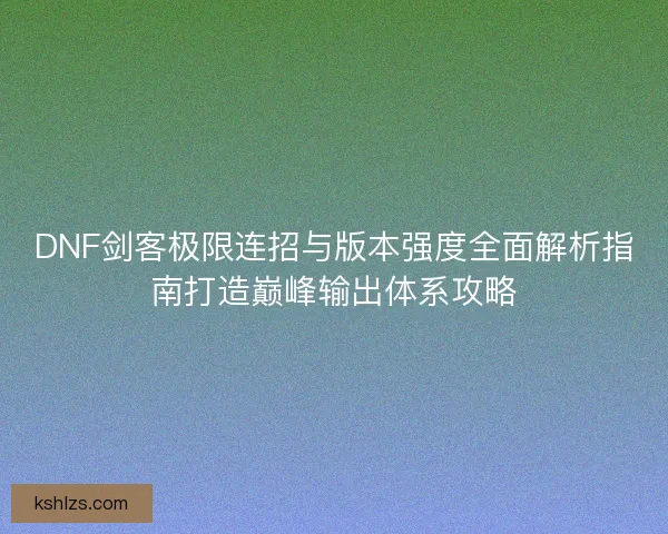DNF剑客极限连招与版本强度全面解析指南打造巅峰输出体系攻略